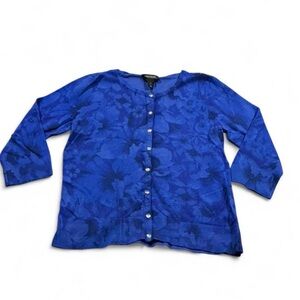 White House Black Market Royal Blue Floral Rhinestone Button Down Shirt Large